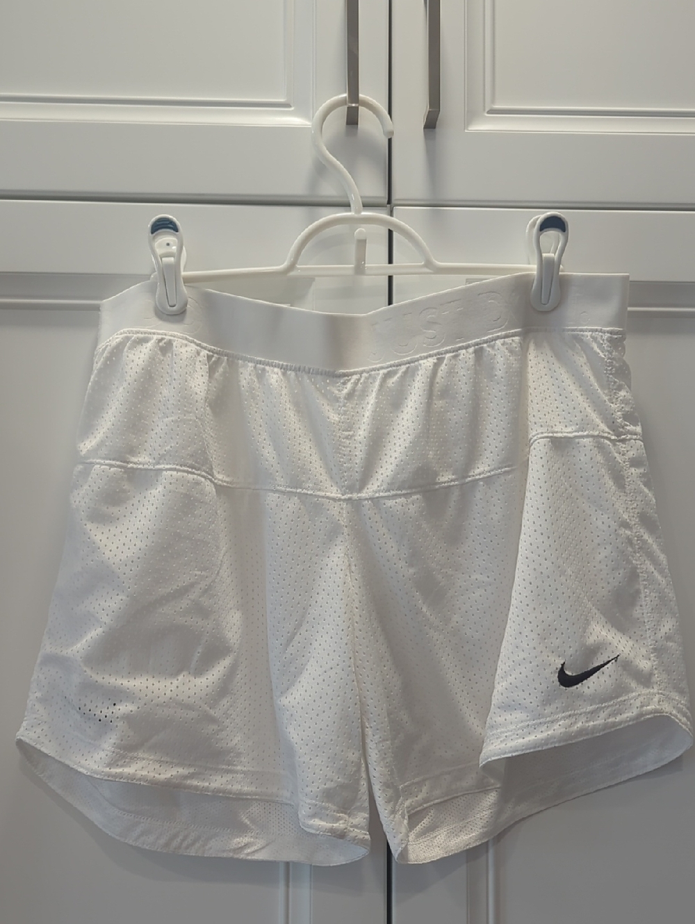 Nike White Women's Athletic Mesh Shorts with Black Swoosh